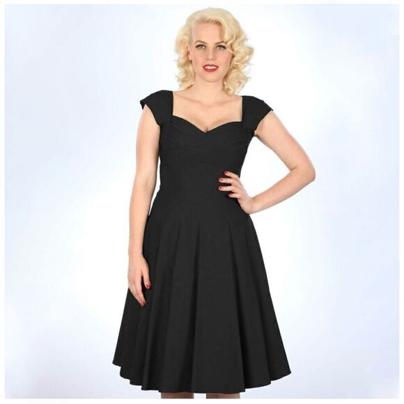 Stop Staring Women’s Solid Black 1950s Retro Pinup Rockabilly Swing Dress - Picture 1 of 9